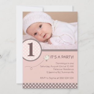 Blush Pink Polka Dots Photo Birthday Party Invite