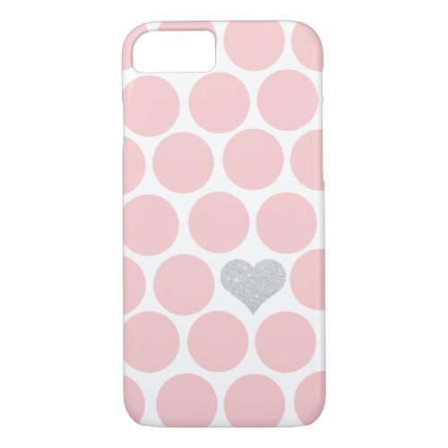Blush Pink Polka Dots Silver Glitter Heart iPhone 87 Case