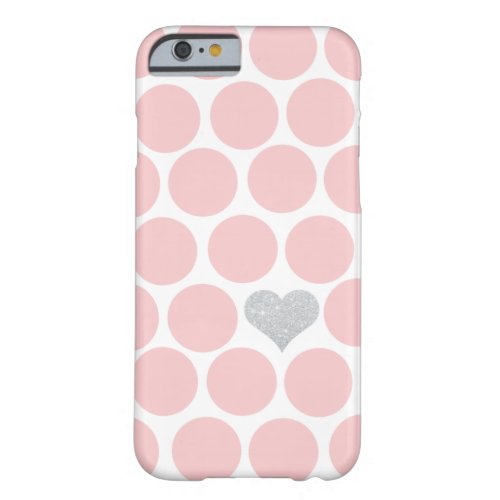 Blush Pink Polka Dots Silver Glitter Heart Barely There iPhone 6 Case