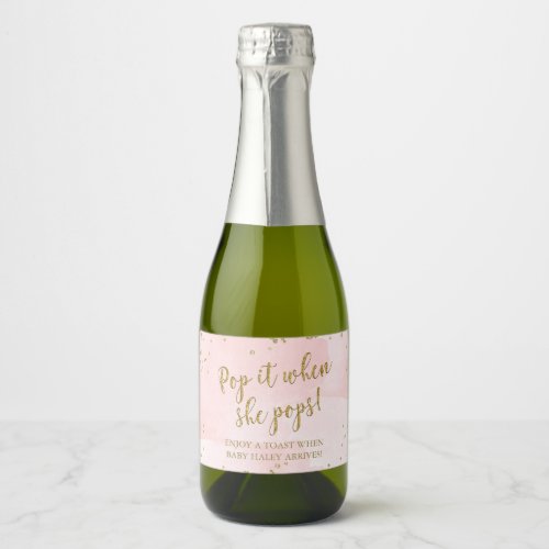 Blush Pink Pop It When She Pops Girl Baby Shower Sparkling Wine Label