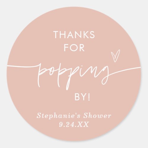 Blush Pink Popcorn Favors Thanks for Popping By Classic Round Sticker
