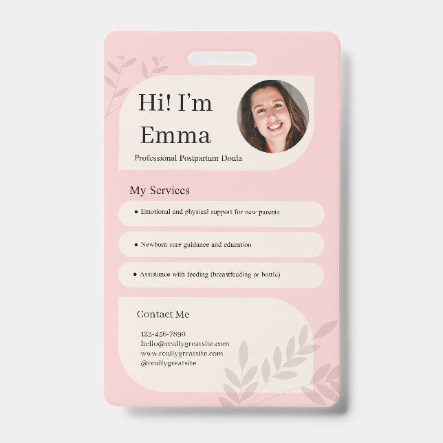Blush Pink Postpartum Doula Professional Design Badge (Front)