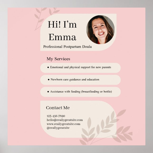 Blush Pink Postpartum Doula Professional Design Poster (Front)
