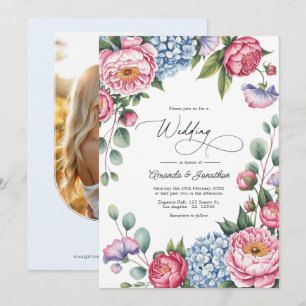 Blush Pink, Powder Blue & Lavender Floral Wedding Invitation