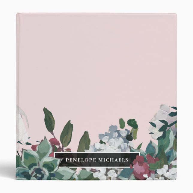 Blush Pink Pretty Floral with Name 3 Ring Binder (Front)