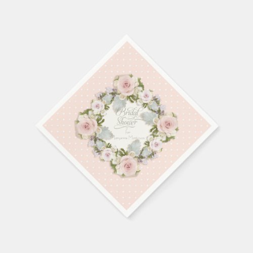 Blush Pink Pretty White Sage Floral Bridal Shower  Paper Napkins