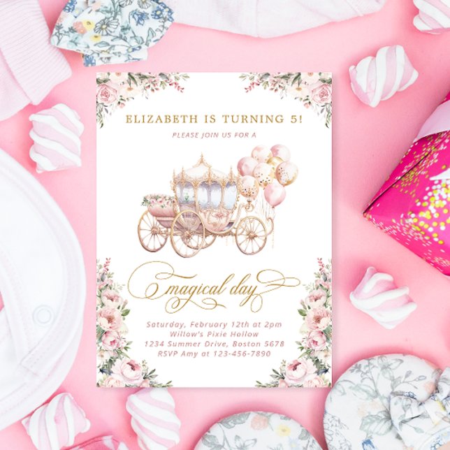 Blush Pink Princess Carriage Girl Birthday Party  Invitation (Creator Uploaded)