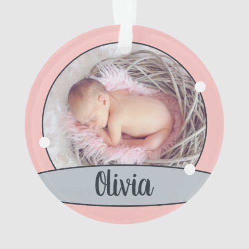 Blush Pink Princess Swan New Baby Girl Photo Name Ornament
