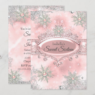 Blush Pink Princess Winter Wonderland Sweet 16 Invitation