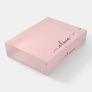 Blush Pink Professional Business Monogram Name Paperweight