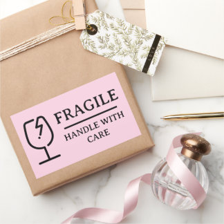 Blush Pink Professional Fragile Handle With Care Rectangular Sticker