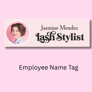 Blush Pink Professional Lash Tech Photo Name Tag