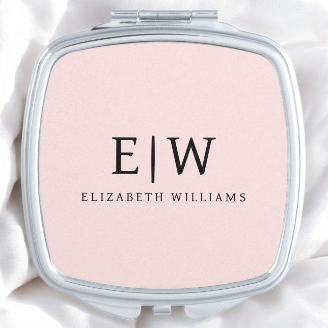Blush Pink Professional Simple Monogram Minimalist Compact Mirror (Creator Uploaded)