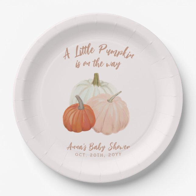 Blush Pink Pumpkin Baby Shower Paper Plates (Front)