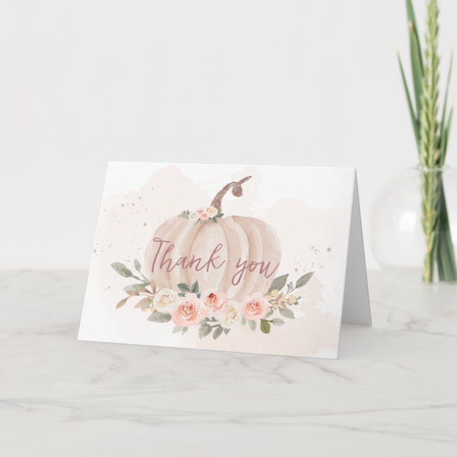 Blush Pink Pumpkin Baby Shower Thank You Card (Front)