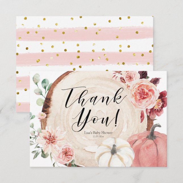 Blush Pink Pumpkin Baby Shower Thank You Card (Front/Back)