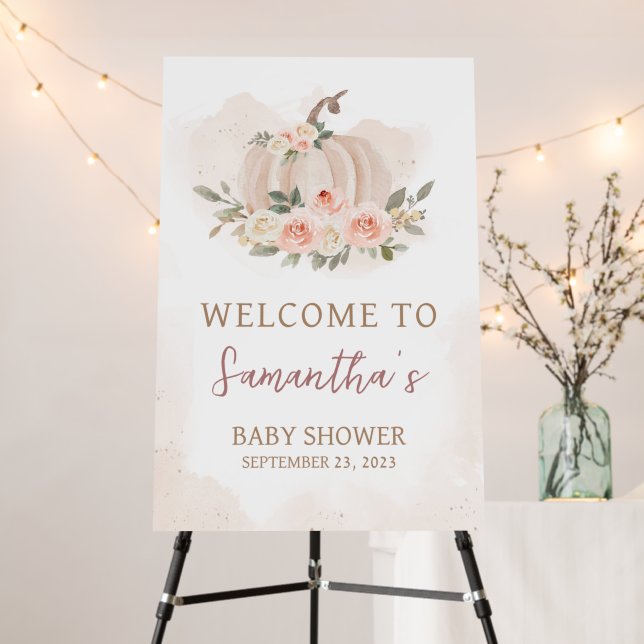 Blush Pink Pumpkin Baby Shower Welcome Sign (In Situ (Stand))