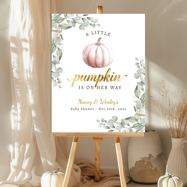 Blush Pink Pumpkin Fall Baby Shower Welcome Sign (Little Pumpkin Baby Shower Sign)