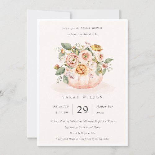 Blush Pink Pumpkin Floral Bridal Shower Invite