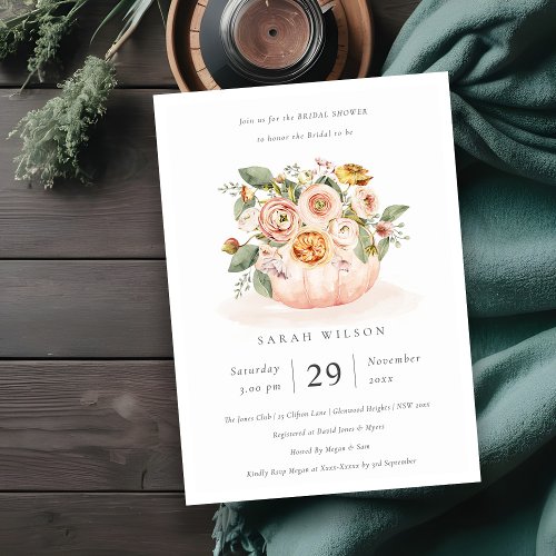 Blush Pink Pumpkin Floral Bridal Shower Invite