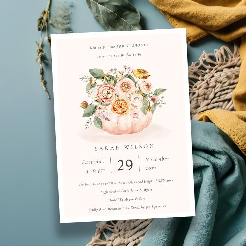 Blush Pink Pumpkin Floral Bridal Shower Invite