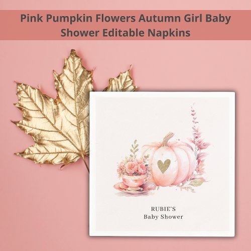 Blush Pink Pumpkin Floral Gold Heart  Napkins