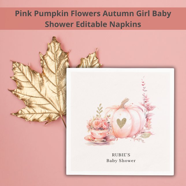 Blush Pink Pumpkin Floral Gold Heart  Napkins (Creator Uploaded)