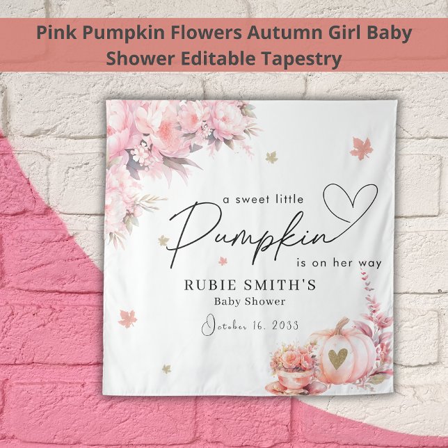 Blush Pink Pumpkin Gold Leafs Girl Baby Shower Tapestry (Creator Uploaded)