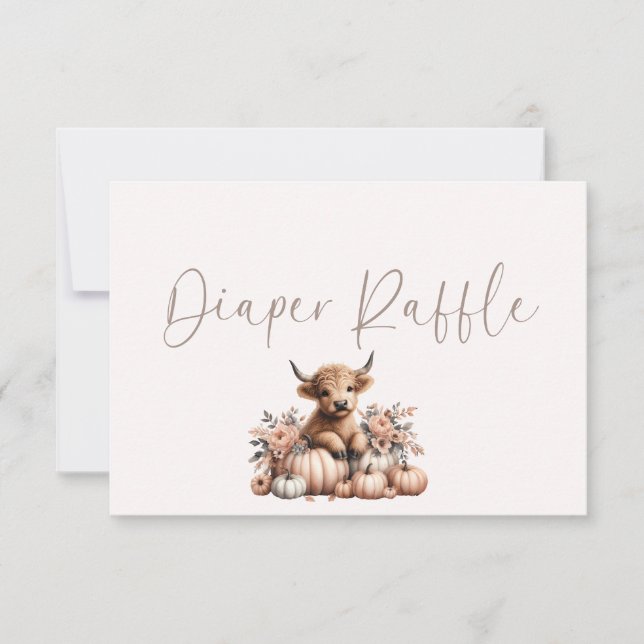  Blush Pink Pumpkin Highland Cow Diaper raffle  Thank You Card (Front)