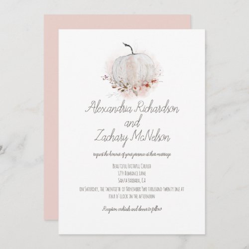 Blush Pink Pumpkin Rustic Watercolor Wedding Invitation