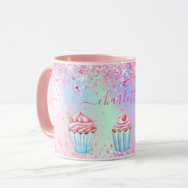 Blush pink purple baking cupcakes name  mug (Front Left)