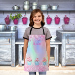 Blush pink purple baking glitter cupcakes name apron<br><div class="desc">A trendy holographic,  iridescent background with unicorn colors and rainbow colors in pink,  purple,  rose gold,  mint green. Decorated with faux glitter dust in pink and 3 cupcakes. Personalize and add your name.  The name is written with a modern hand lettered style script.</div>
