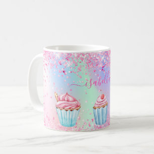 Blush pink purple baking glitter cupcakes name coffee mug