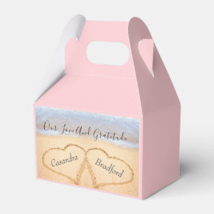 Blush Pink Purple Beach Wedding 2 Hearts in Sand Favor Boxes