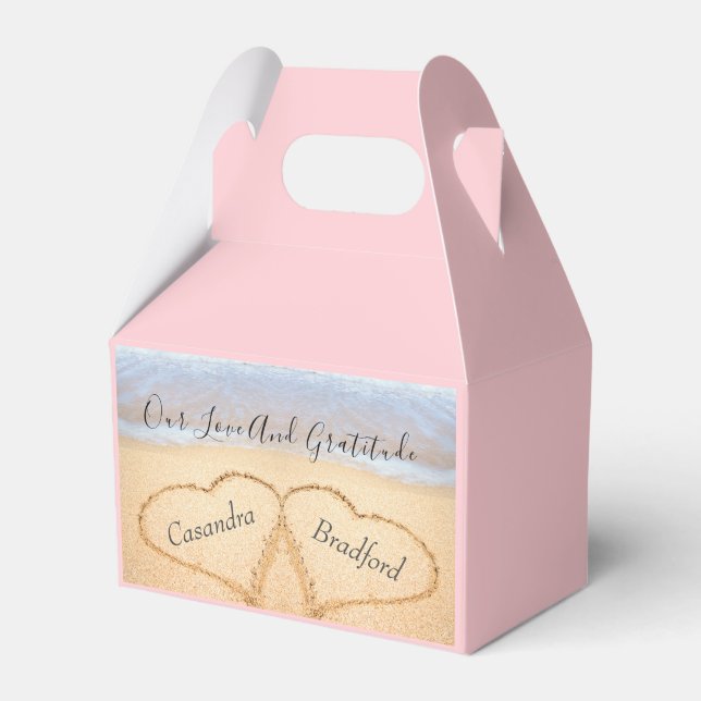 Blush Pink Purple  Beach Wedding 2 Hearts in Sand Favor Boxes (Front Side)