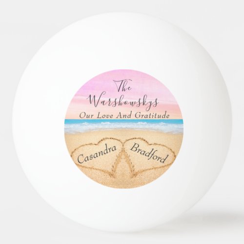 Blush Pink Purple Beach Wedding 2 Hearts in Sand Ping Pong Ball