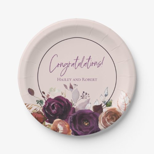 Blush Pink Purple Burgundy Floral Paper Plates