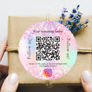 Blush pink purple business salon qr code Instagram Classic Round Sticker