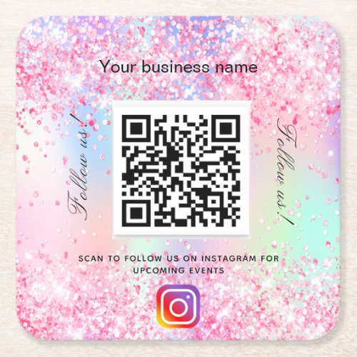Blush pink purple business salon qr code Instagram Square Paper Coaster