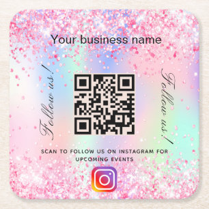 Blush pink purple business salon qr code Instagram Square Paper Coaster