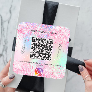 Blush pink purple business salon qr code Instagram Square Sticker