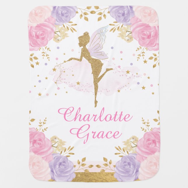 Blush Pink Purple Fairy Girl Nursery Baby Blanket (Front)