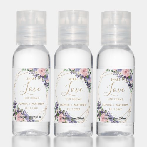 Blush Pink Purple Floral Bridal Wedding Favor Hand Sanitizer