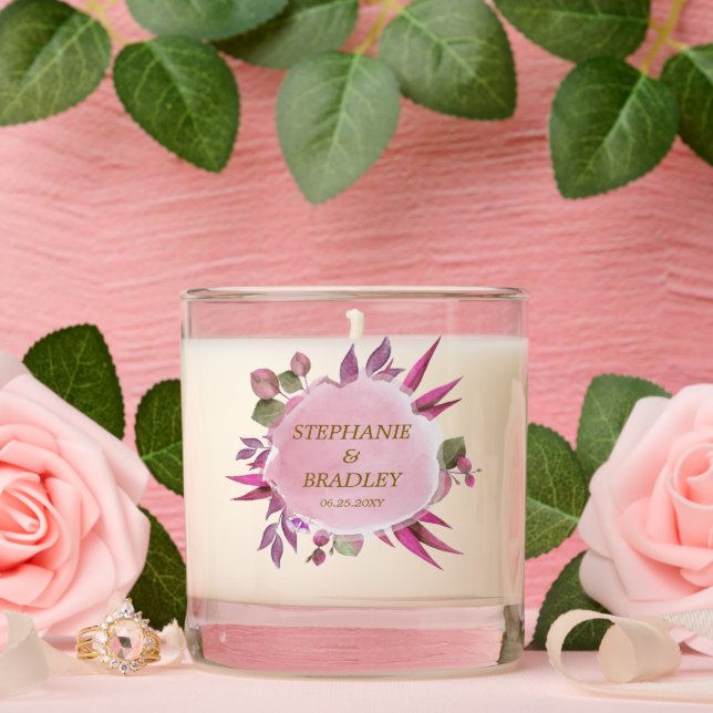 Blush Pink Purple Floral Elegant Modern Wedding Scented Candle (Wedding)