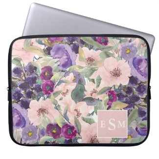 Blush Pink Purple Floral Monogram 3 Initials