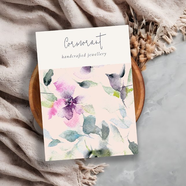 Blush Pink Purple Floral Necklace Band Holder Business Card (Creator Uploaded)