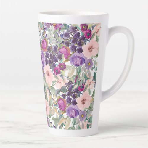 Blush Pink Purple Floral Sage Green Leaves Latte Mug