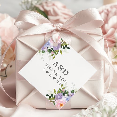 Wedding Favor Tags 14 Blush Pink Purple Floral Watercolor Thank You Favor Tags