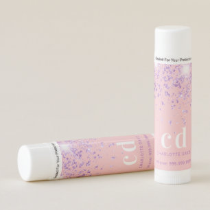 Blush pink purple glitter custom monogram business lip balm
