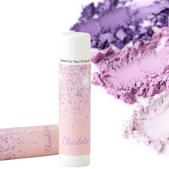 Blush pink purple glitter custom monogram name  lip balm (Creator Uploaded)